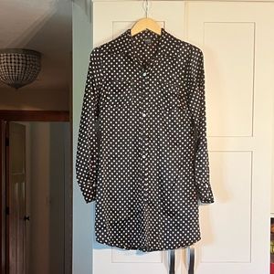A B S Black and Tan polka dot, 100% silk, shirt dress, size S, barely worn